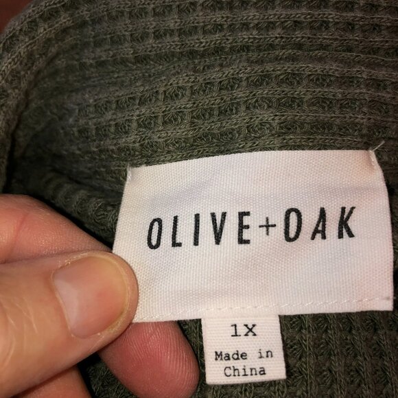Olive Oak Womens Size 1X Green Long Sleeve Waffle Button Up Collar Pockets Shirt - Picture 7 of 9